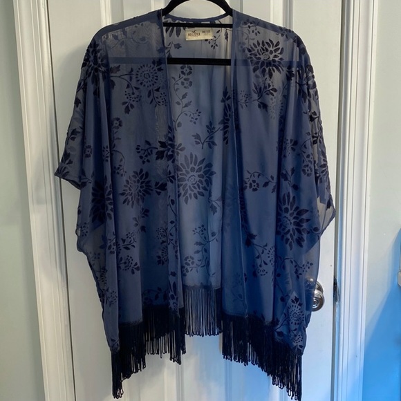 Hollister Other - Hollister Navy Floral Fringe Coverup Poncho